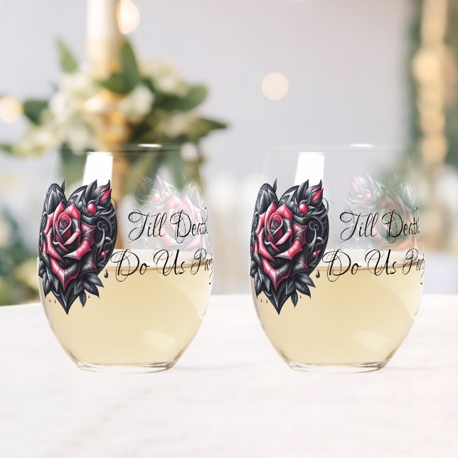 Vaso De Vino Hasta la muerte nos hacen Fiesta rosa negra y roja (Insitu (Boda))