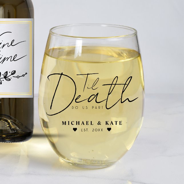 Vaso De Vino Hasta que la muerte nos haga el Boda parcial (Til Death Do Us Part Wedding Stemless Wine Glass
)