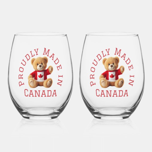 Vaso De Vino Hecho con orgullo en Canadá con Oso Teddy (Anverso)