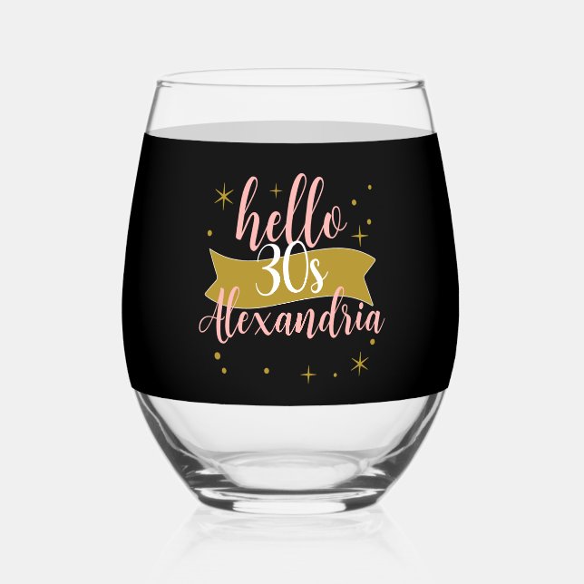 Vaso De Vino Hello 30 Birthday Personalized Design (Anverso)