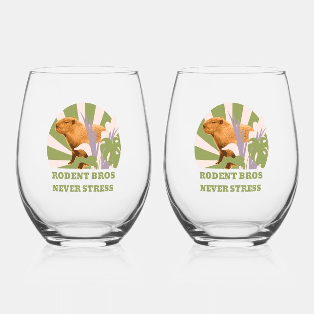 Vaso De Vino Hermanos Roedores Nunca Estresan Capybara (Anverso)