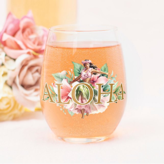 Vaso De Vino Hermosa acuarela Hula Chica Aloha Hawaiian (Subido por el creador)