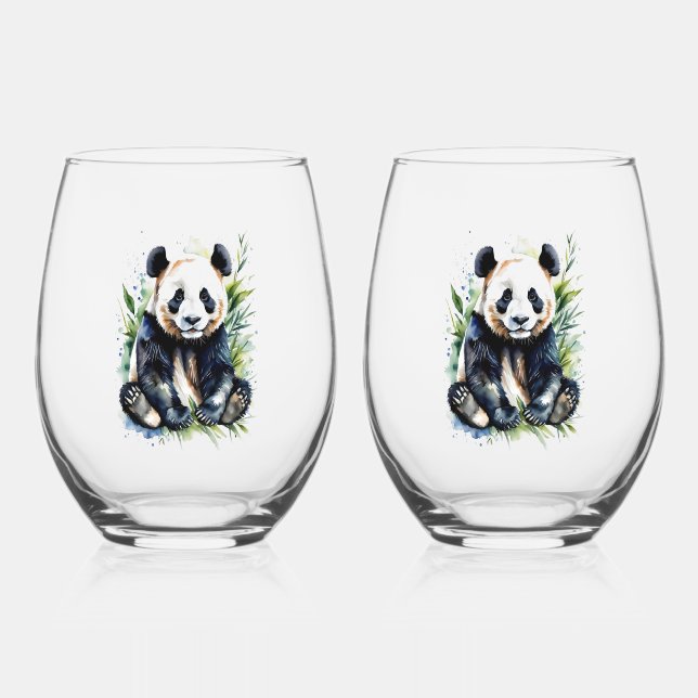 Vaso De Vino Hermosa acuarela Panda Bear (Anverso)