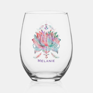 Vaso De Vino Hermoso Lotus Flower Boho Art Personalizado