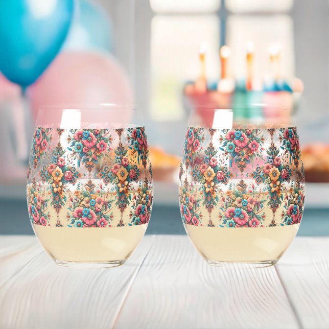 Vaso De Vino Hermoso patrón de flores (Insitu (Baby Shower))