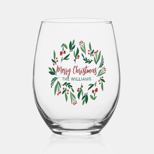 Vaso De Vino Hermosos Navidades Personalizados de Red Green Hol (Anverso)