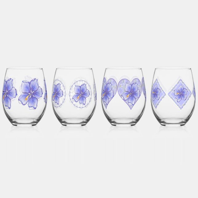 Vaso De Vino Hibiscus & lace BLUE (Anverso)