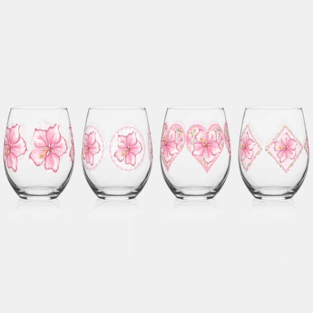 Vaso De Vino Hibiscus & lace PINK (Anverso)