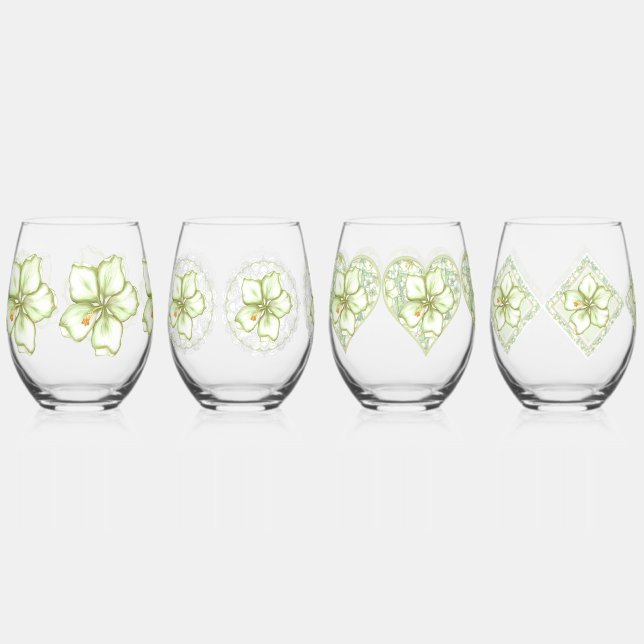 Vaso De Vino Hibiscus & lace WHITE (Anverso)