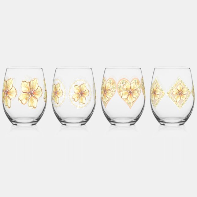 Vaso De Vino Hibiscus & lace YELLOW (Anverso)