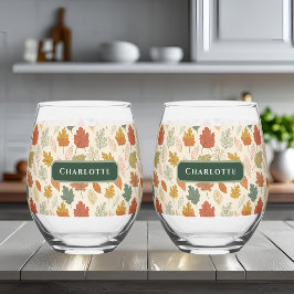 Vaso De Vino Hojas de otoño personalizadas - Personalizado acog