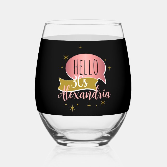 Vaso De Vino hola 30 Cumpleaños 30 personalizado con estilo (Anverso)