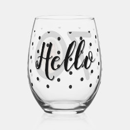 Vaso De Vino Hola 70 Personalizados de puntos blancos y negros