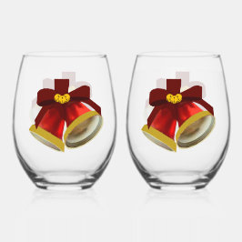 Vaso De Vino Holiday Bells Stemless Wine Glass Set