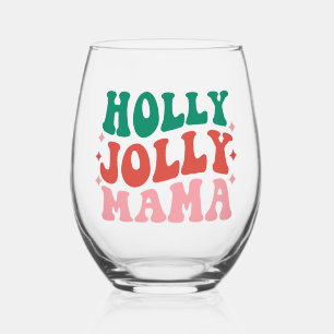 Vaso De Vino Holly Jolly Mama - Fun Holiday Design