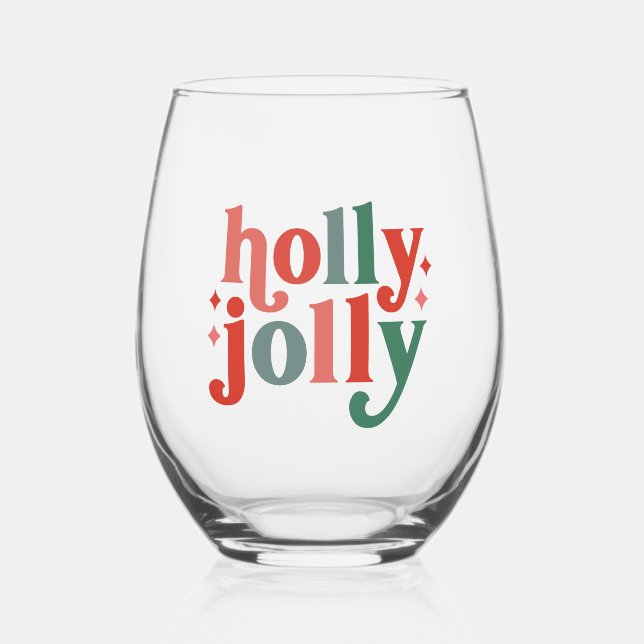 Vaso De Vino Holly Jolly - Tipografía de vacaciones retro (Anverso)