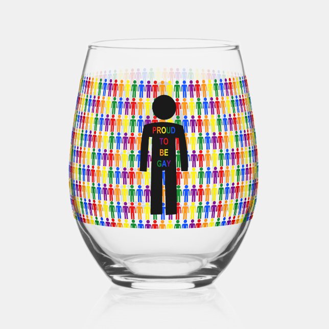 Vaso De Vino Hombre gay LGBTQ Silhouette y hombres arcoiris (Anverso)