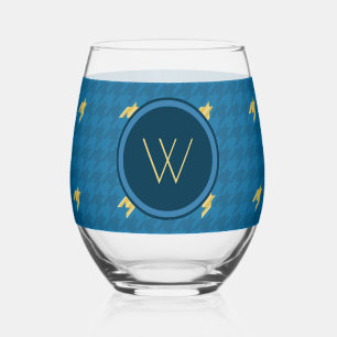 Vaso De Vino Houndstooth Azul con Acento Dorado