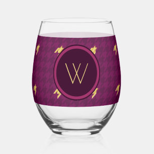 Vaso De Vino Houndstooth rosa con acento dorado