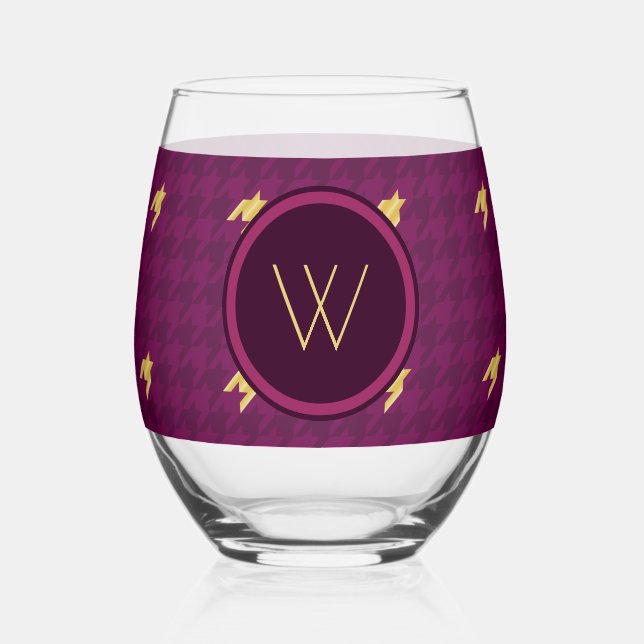 Vaso De Vino Houndstooth rosa con acento dorado (Anverso)