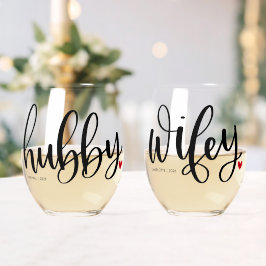 Vaso De Vino Hubby Wifey Pareja Typografía Personalizado de dis