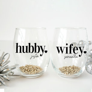 Vaso De Vino Hubby y Wifey   Nombre personalizado de recién cas