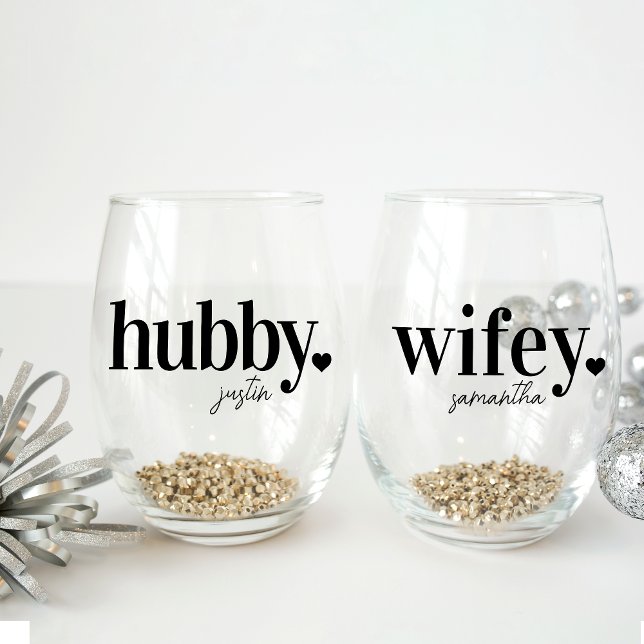 Vaso De Vino Hubby y Wifey | Nombre personalizado de recién cas (Subido por el creador)