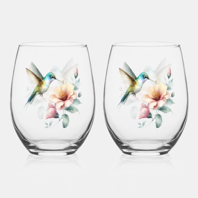 Vaso De Vino Hummingbird Armonía con Hibiscus Elegante (Anverso)