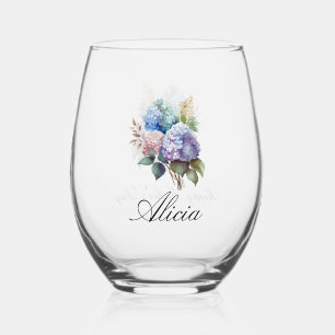 Vaso De Vino Hydrangea Elegante Personalizada Sin Tallo