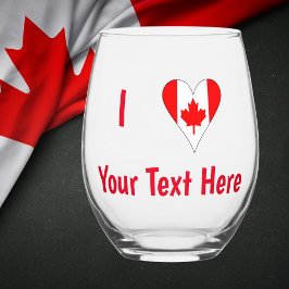 Vaso De Vino I (Corazón de la Bandera Canadiense) Su Texto Rojo