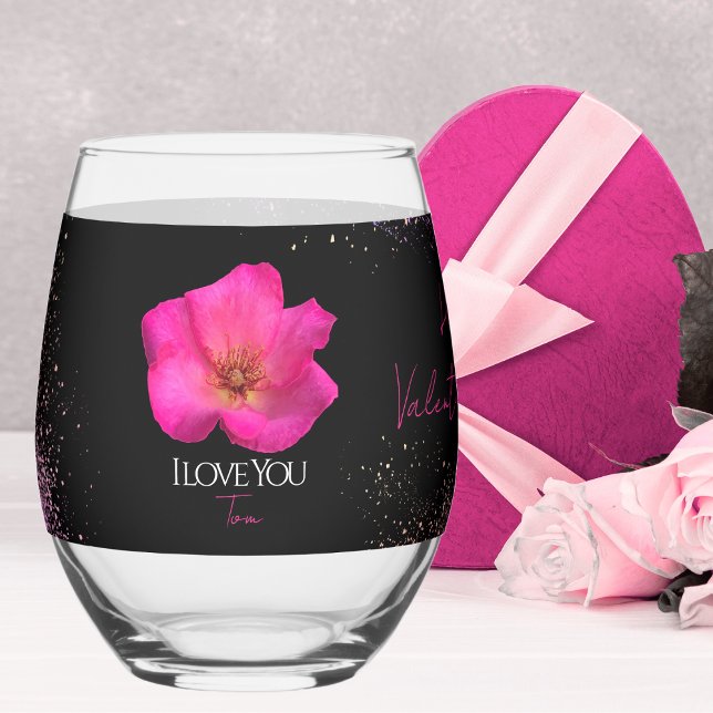 Vaso De Vino I Love You - Rose -Valentines Personalized Trendy  (Subido por el creador)