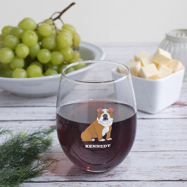 Vaso De Vino Ilustracion de Bulldog inglés personalizado