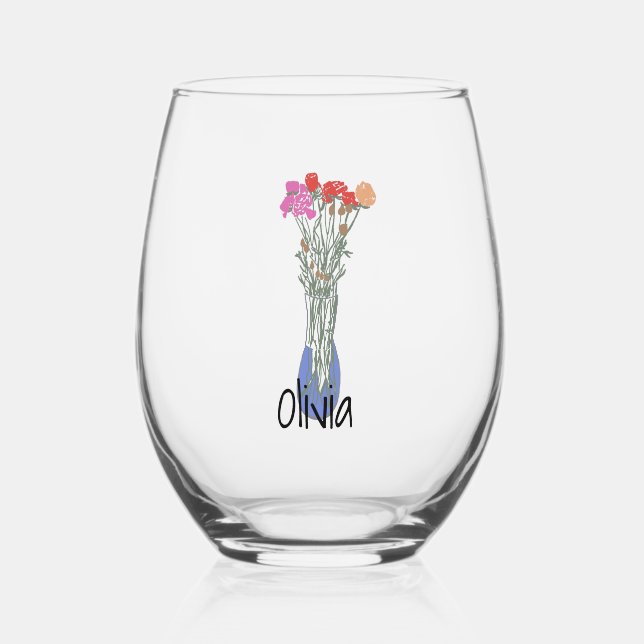 Vaso De Vino Ilustracion de flor original bonito (Anverso)