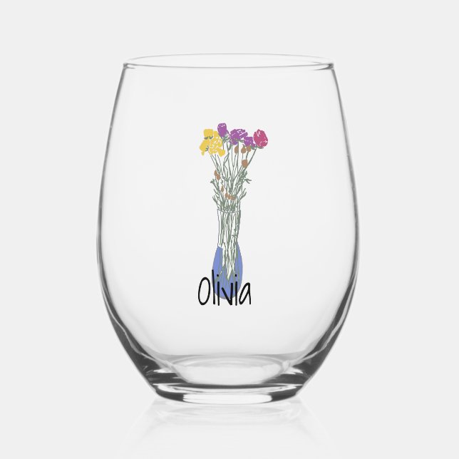 Vaso De Vino Ilustracion de flor original bonito (Anverso)