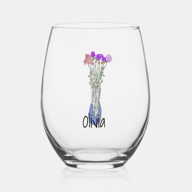 Vaso De Vino Ilustracion de flor original bonito (Anverso)
