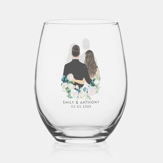 Vaso De Vino Ilustracion de los recién casados (Anverso)