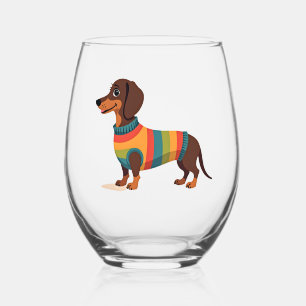 Vaso De Vino Ilustración de perro largo dachshund lindo con sué