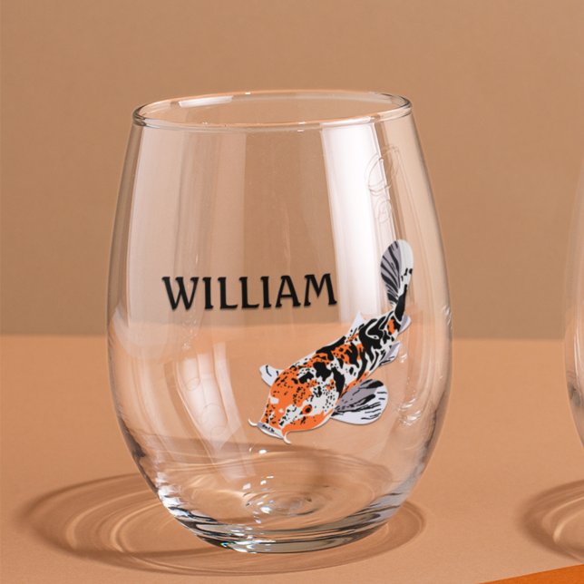 Vaso De Vino Ilustracion de pescado Koi en Naranja personalizad (Subido por el creador)