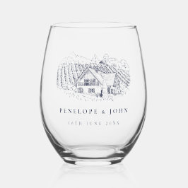 Vaso De Vino Ilustración Elegante de Viñedo Boda de Destino