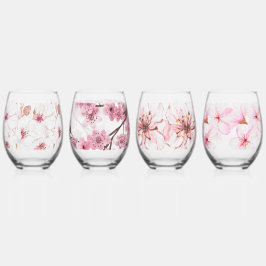Vaso De Vino Impresión de flores de cerezo ilustradas a mano