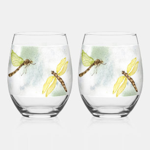 Vaso De Vino Impresión de la libélula amarilla de bonito