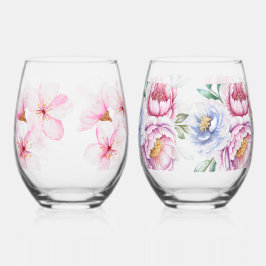 Vaso De Vino Impresión floral pintada a mano