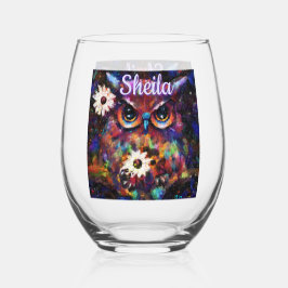 Vaso De Vino Impresionista y caprichosa lechuza floral personal