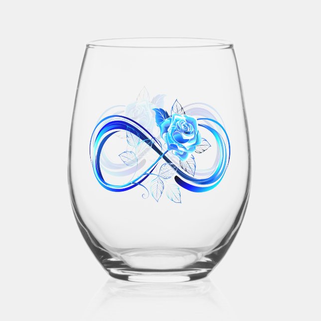 Vaso De Vino Infinito brillante con rosa azul (Anverso)
