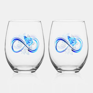 Vaso De Vino Infinito brillante con rosa azul