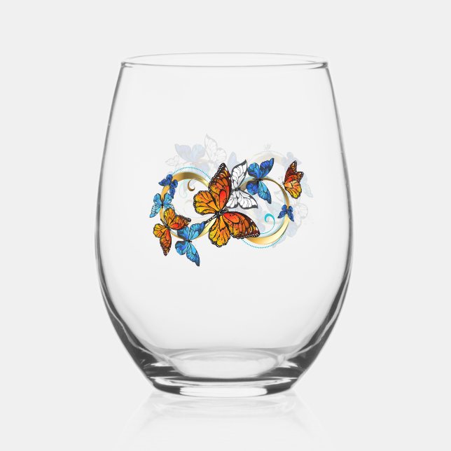 Vaso De Vino Infinity of Monarch Butterflies (Anverso)