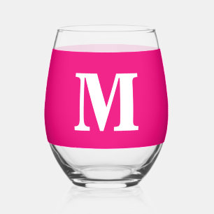 Vaso De Vino Iniciales de monograma rosa caliente Nombre Person