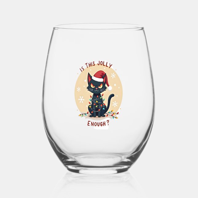 Vaso De Vino Is This Jolly Enough Funny Black Cat Christmas Tre (Anverso)