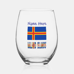 Vaso De Vino Islas Åland Ålander Bandera Azul Personalización