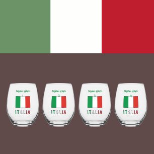Vaso De Vino Italia y Bandera Italiana Personalización Verde